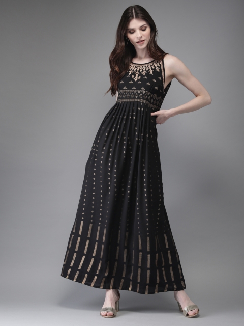 

Anouk Women Black Foil Print A-Line Kurta with Zari Embroidery Detail