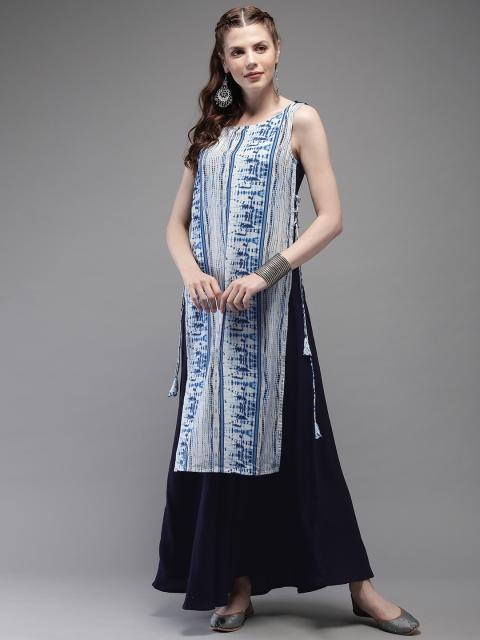 

Anouk Women Navy Blue & White Dyed Straight Kurta