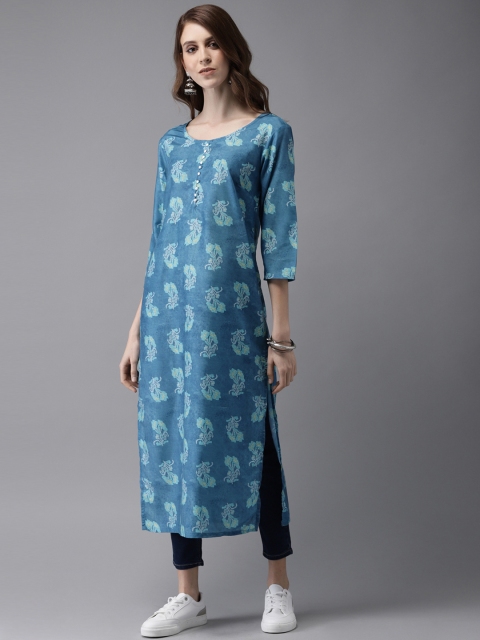 

Anouk Women Blue Floral Printed Straight Kurta