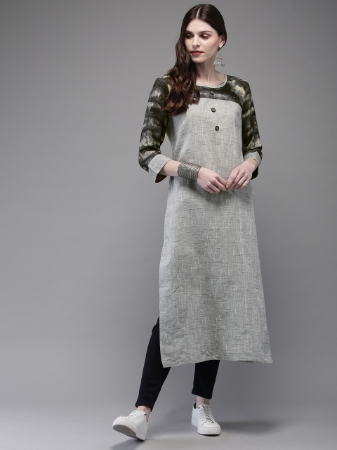 

Anouk Women Grey Solid Straight Kurta