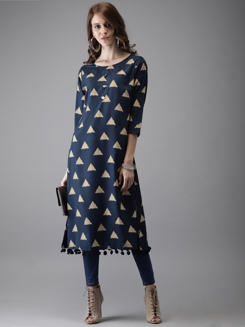 

Anouk Women Blue & Beige Printed A-Line Kurta