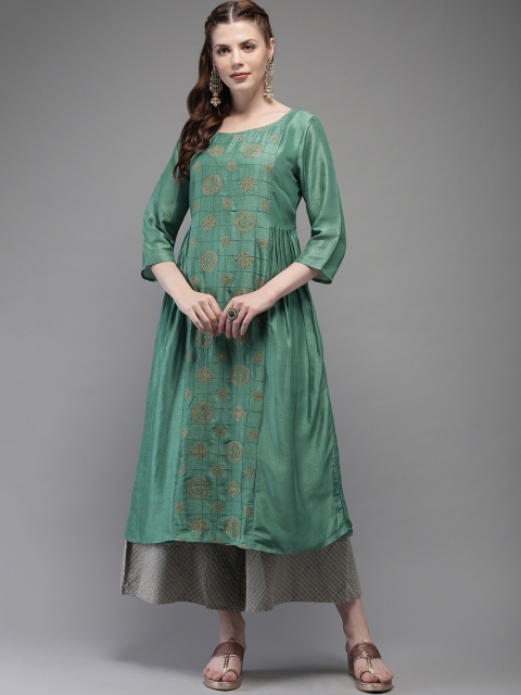 

Anouk Women Teal Green Embroidered A-Line Kurta