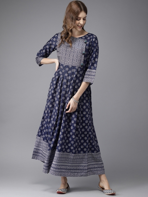 

Anouk Women Navy Blue Printed A-Line Kurta