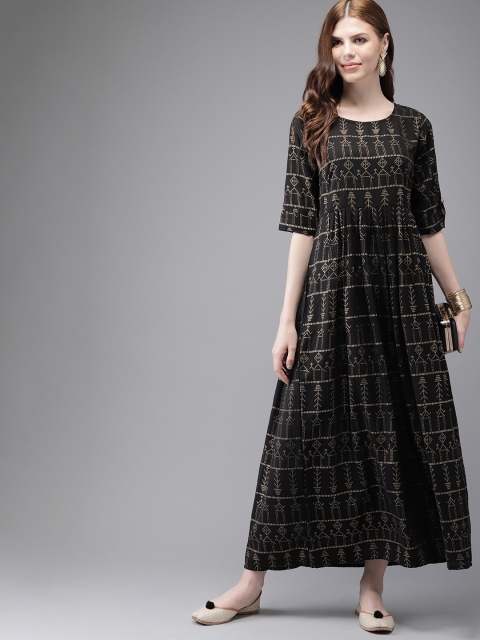 

Anouk Women Black & Golden Printed A-Line Kurta