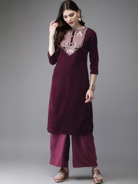 

Anouk Women Burgundy Embroidered Kurta with Palazzos