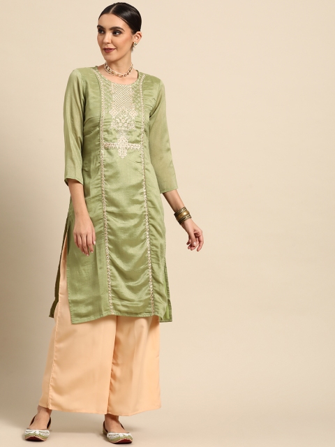 

Anouk Women Green Ethnic Motifs Embroidered Beads and Stones Kurta with Palazzos