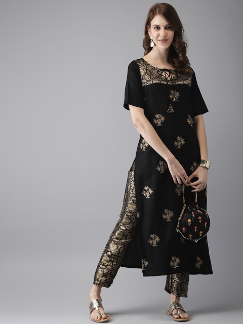 

Anouk Women Black & Gold-Toned Embroidered Kurta with Trousers