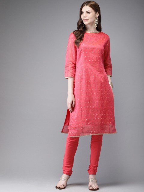 

Anouk Women Pink Woven Design Kurta with Churidar