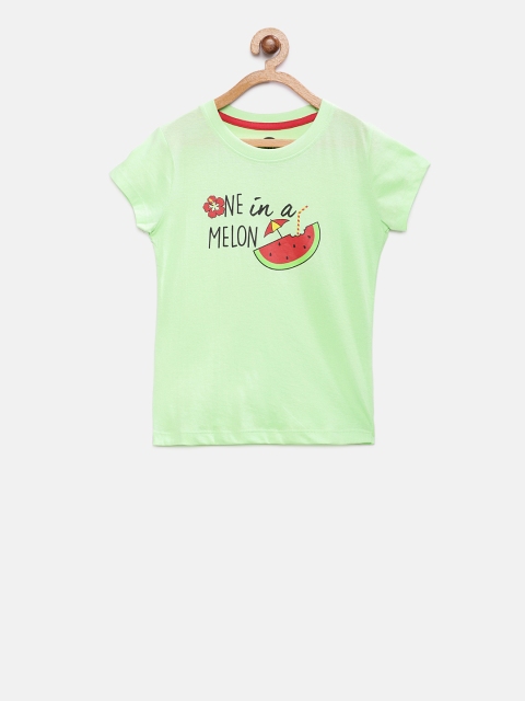 

Cub McPaws Girls Green & Red Printed Round Neck T-shirt