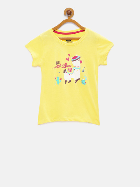 

Cub McPaws Girls Yellow Printed Round Neck T-shirt