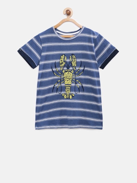 

Cub McPaws Boys Navy Blue StripedRound Neck T-shirt