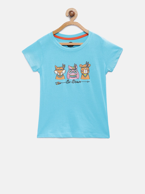 

Cub McPaws Girls Blue Printed Round Neck T-shirt