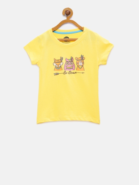 

Cub McPaws Girls Yellow Printed Round Neck T-shirt