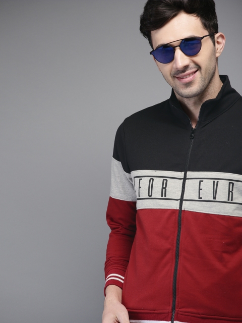

HERE&NOW Men Black & Red Colourblocked Sweatshirt