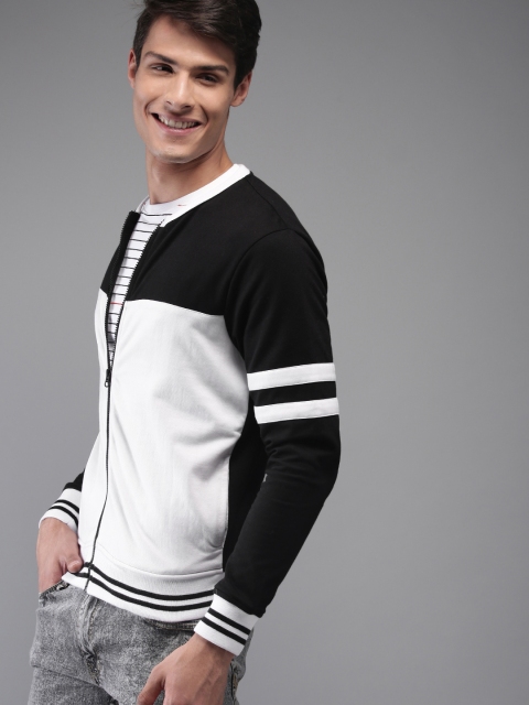 

HERE&NOW Men Black & White Colourblocked Sweatshirt