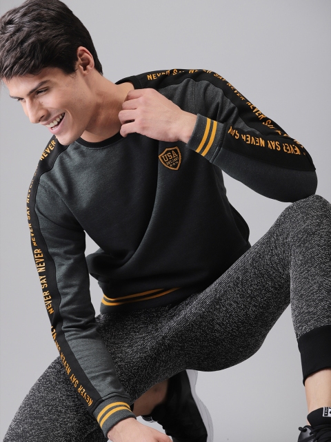 

HERE&NOW Men Charcoal Grey Solid Sweatshirt