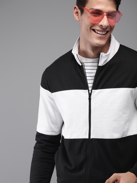 

HERE&NOW Men Black & White Colourblocked Sweatshirt