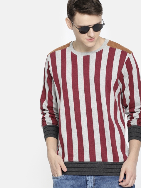 

HERE&NOW Men Maroon & Grey Striped Sweatshirt