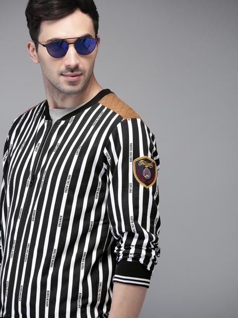 

HERE&NOW Men Black & White Striped Sweatshirt