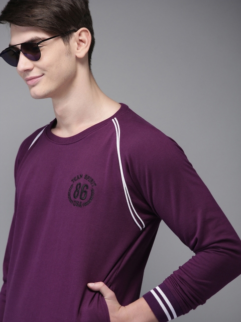 

HERE&NOW Men Purple Solid Sweatshirt