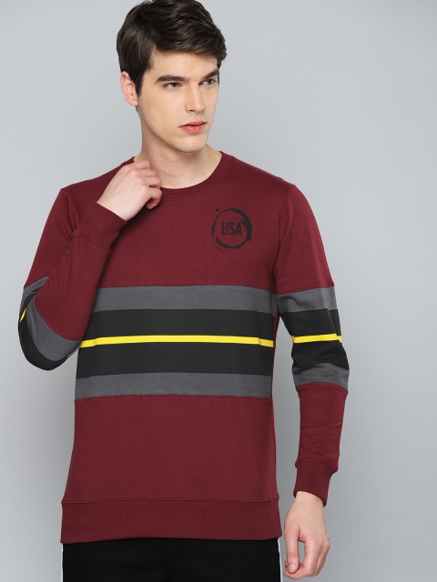 

HERE&NOW Men Maroon & Black Colourblocked Sweatshirt