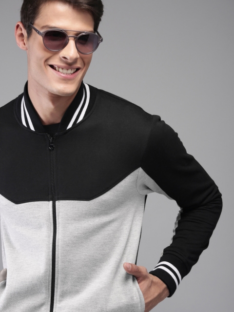 

HERE&NOW Men Black & Grey Solid Sweatshirt