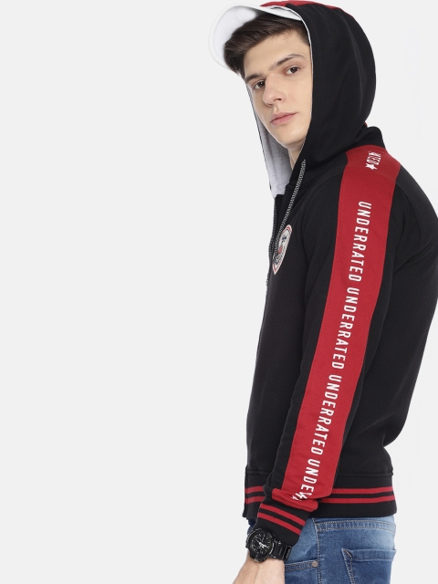 

HERE&NOW Men Black Solid Hooded Sweatshirt