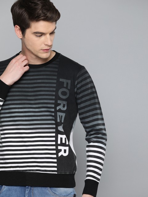 

HERE&NOW Men Black & White Striped Sweatshirt
