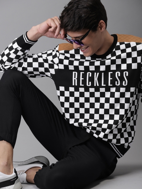 

HERE&NOW Men Black & White Checked Sweatshirt