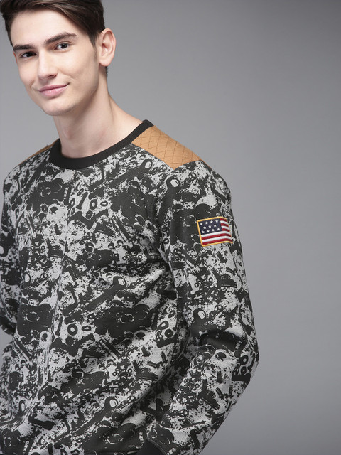 

HERE&NOW Men Black & Grey Printed Sweatshirt