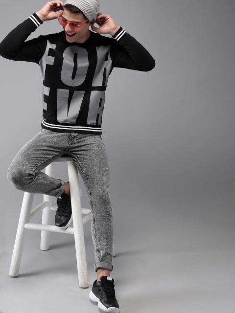 

HERE&NOW Men Black & Grey Printed Sweatshirt