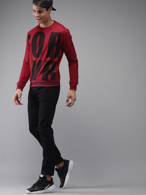 

HERE&NOW Men Red & Brown Printed Sweatshirt