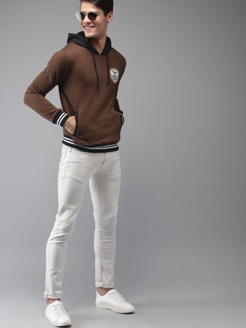 

HERE&NOW Men Coffee Brown Solid Hooded Sweatshirt