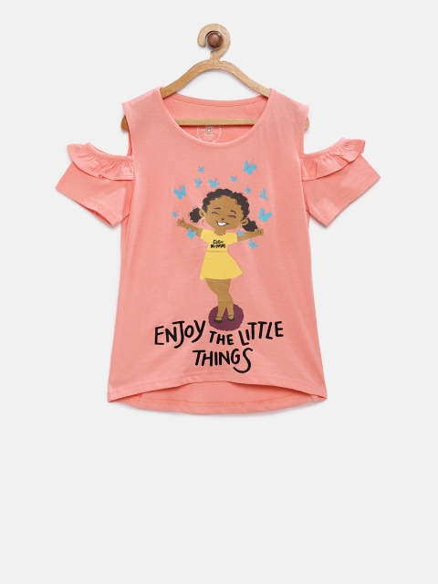 

Cub McPaws Girls Pink Organic Printed Round Neck T-shirt