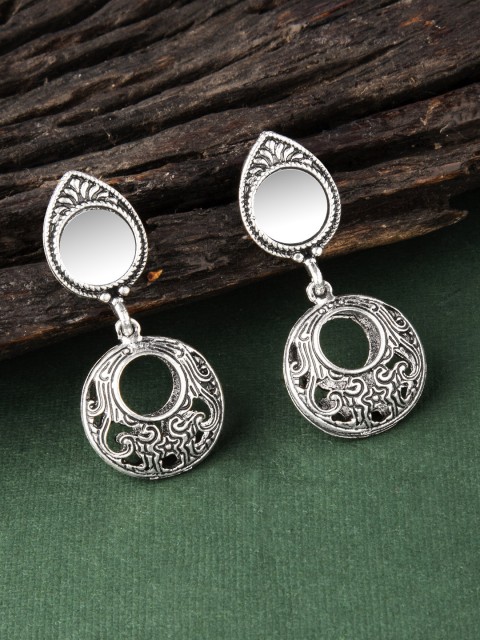 

Rubans Silver-Toned Handcrafted Circular Drop Earrings