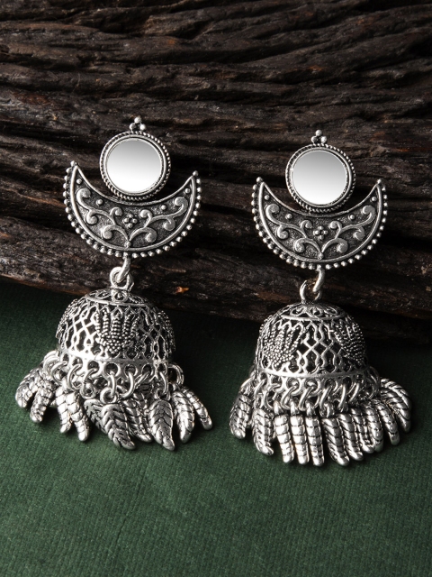 

Rubans Silver-Toned Handcrafted Dome Shaped Jhumkas