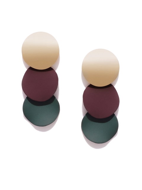 

OOMPH Gold-Toned & Maroon Circular Handcrafted Drop Earrings