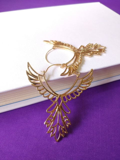 

OOMPH Gold-Toned Floral Hoop Filigree ThunderBird Earrings