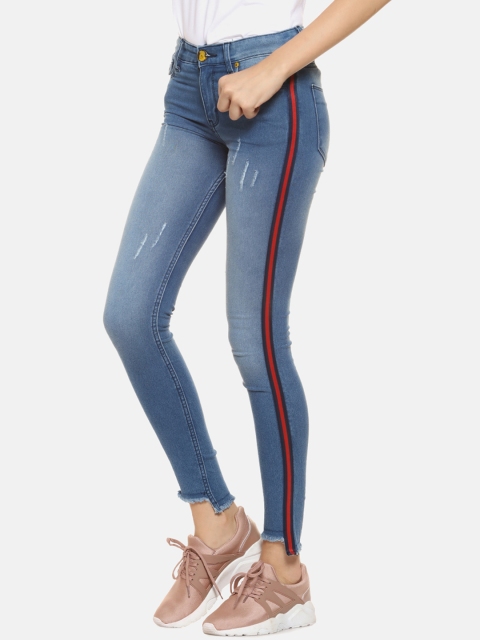 

Campus Sutra Women Blue Super Skinny Fit High-Rise Low Distress Jeans