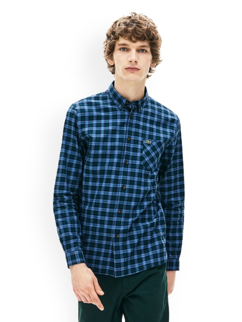 

Lacoste Men Blue Regular Fit Checked Twill Weave Casual Shirt
