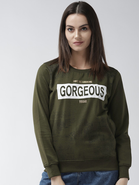 

Fort Collins Women Olive Green & White Printed Sweatshirt