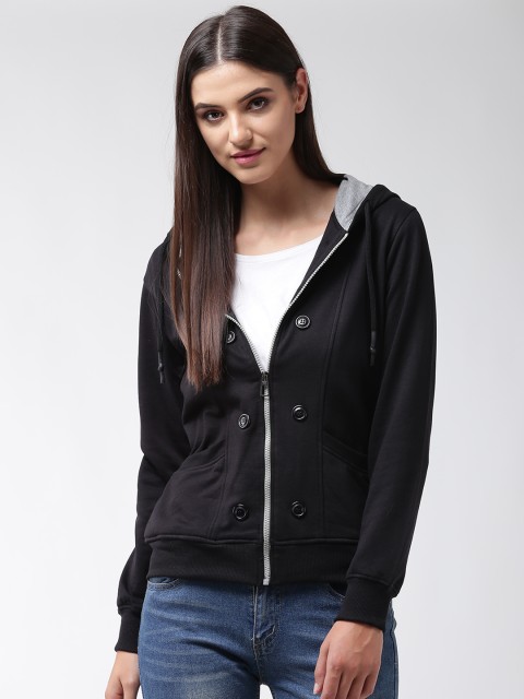 

Fort Collins Women Black Solid Hooded Sweatshirt