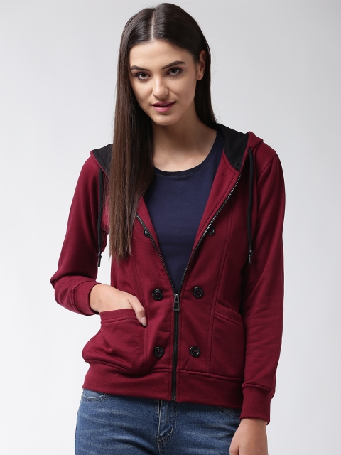 

Fort Collins Women Maroon Solid Hooded Sweatshirt