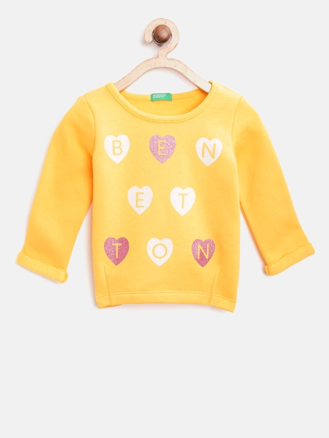 

United Colors of Benetton Girls Yellow & White Printed Sweatshirt