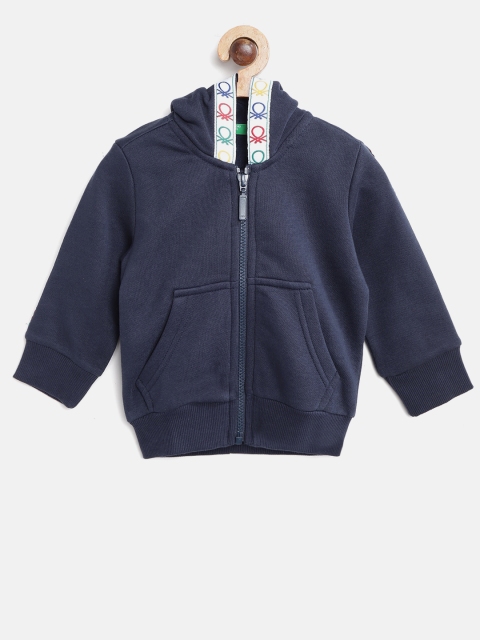 

United Colors of Benetton Boys Navy Blue Solid Hooded Sweatshirt