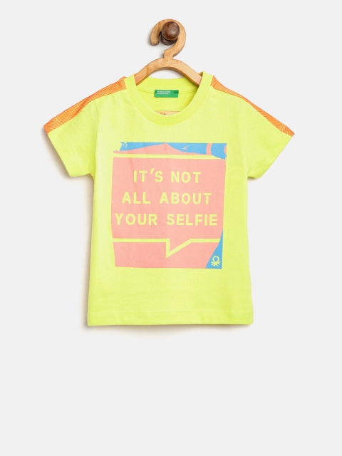 

United Colors of Benetton Boys Neon Yellow & Pink Printed Round Neck T-shirt