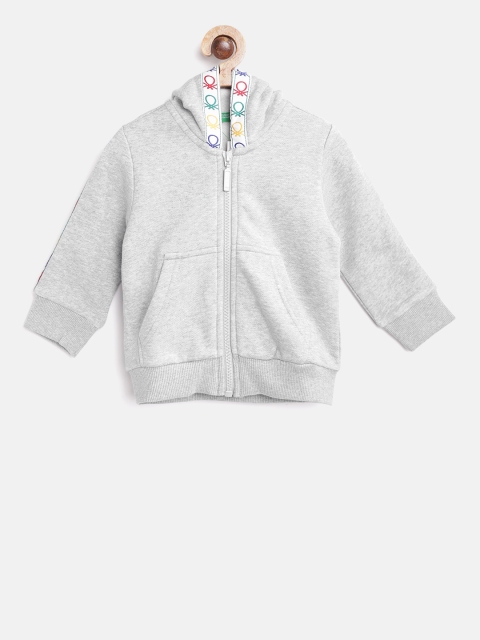 

United Colors of Benetton Boys Grey Melange Solid Hooded Sweatshirt