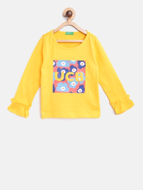 

United Colors of Benetton Girls Yellow Printed Top