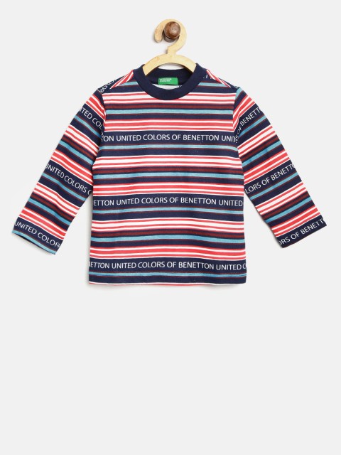 

United Colors of Benetton Boys Navy Blue & Red Striped Round Neck T-shirt
