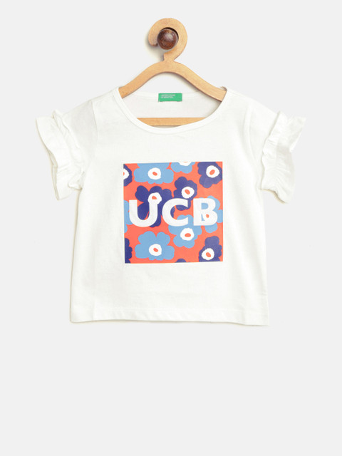 

United Colors of Benetton Girls White & Blue Printed Top